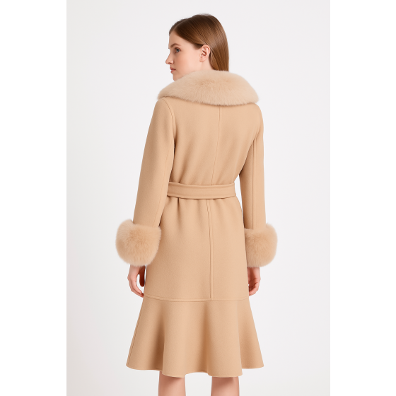 Chic Wool Trench with Fox Fur Trim
