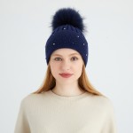 Angora Knit Beanie with Crystal Embellishments & Real Raccoon Fur Pom