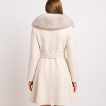Elegant Wool Trench Coat with Plush Fox Fur Collar Trim