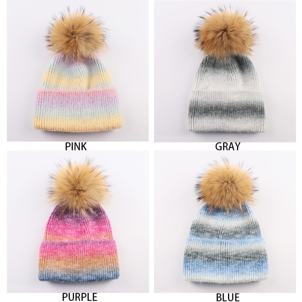 Angora Polka Beanie with Real  Raccoon Fur Pom