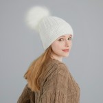 Angora Knit Beanie with Detachable Genuine Raccoon Fur Pom