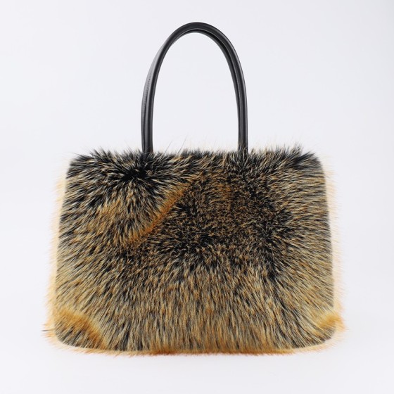 Faux Raccoon Fur Handbag with PU Leather Handles