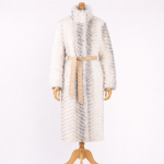 Designer-Inspired Striped Fur Belted Overcoat