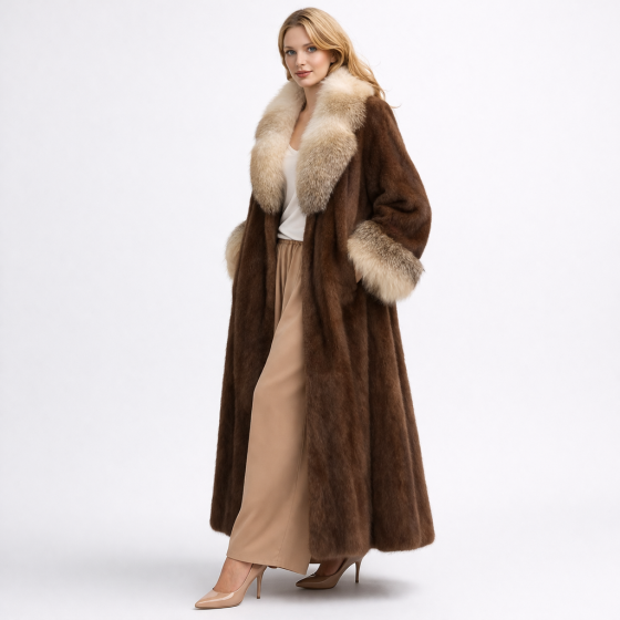 Women's Luxury Elegant Full-Length Mink & Fox Fur Coat