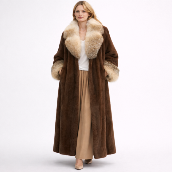 Women's Luxury Elegant Full-Length Mink & Fox Fur Coat
