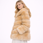 Women's Luxury Short Fox Fur Jacket with Shawl Collar