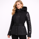 Women's Insulated Waterproof Belted Hooded Ski Jacket