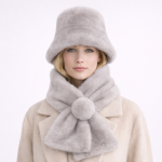 Women's Luxury Fur Bucket Hat & Scarf Set