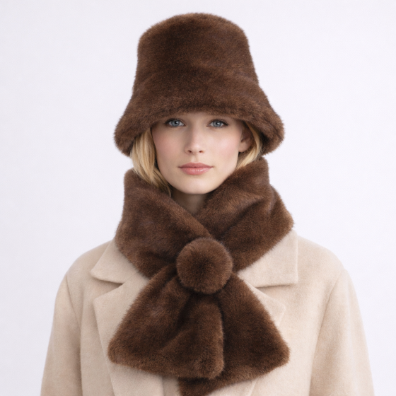 Women's Luxury Fur Bucket Hat & Scarf Set