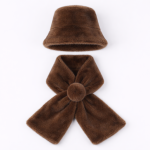 Women's Luxury Fur Bucket Hat & Scarf Set