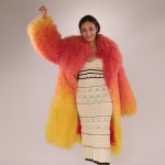 Gradient Shearling Wool Coat – Vibrant Elegance in Real Lamb Fur