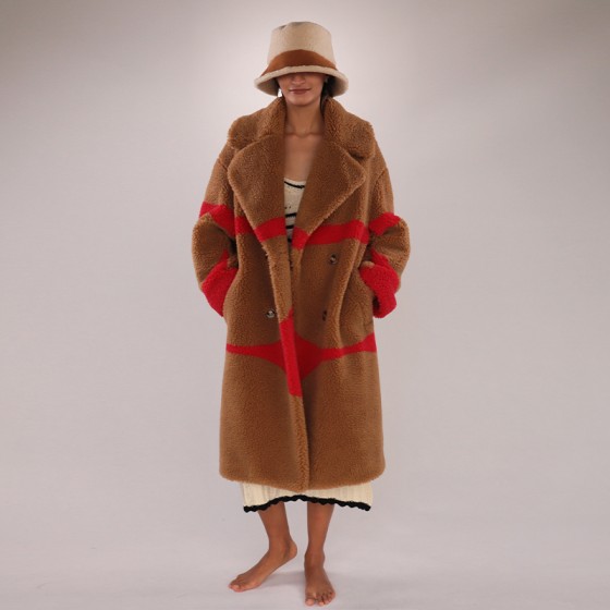 Oversized Color Block Faux Fur Coat