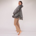 Charcoal Wool Cloak with Raccoon Fur Trim