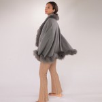 Charcoal Wool Cloak with Raccoon Fur Trim